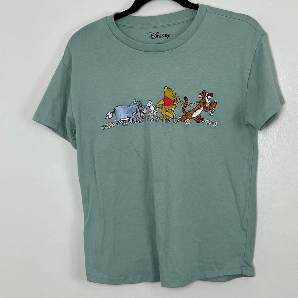Disney Winnie the Pooh Aesthetic Graphic Tee Womens S M Sage Green Embroidered - Picture 1 of 4